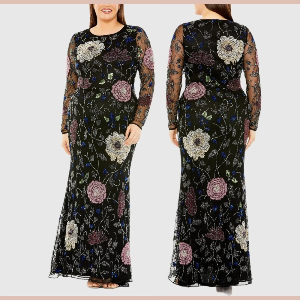 NWT Mac Duggal [ 20W ] 94011 Long Sleeve High Neck Floral Embroidered Gown S1943